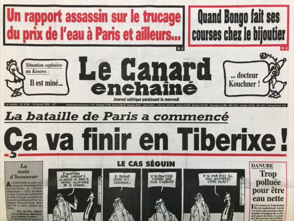 Couac ! | N° 4138 du Canard Enchaîné - 16 Février 2000 | Nos Exemplaires du Canard Enchaîné sont archivés dans de bonnes conditions de conservation (obscurité, hygrométrie maitrisée et faible température), ce qui s'avère indispensable pour des journaux anciens. | 4138