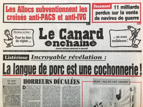 Couac ! | N° 4139 du Canard Enchaîné - 23 Février 2000 | Nos Exemplaires du Canard Enchaîné sont archivés dans de bonnes conditions de conservation (obscurité, hygrométrie maitrisée et faible température), ce qui s'avère indispensable pour des journaux anciens. | 4139