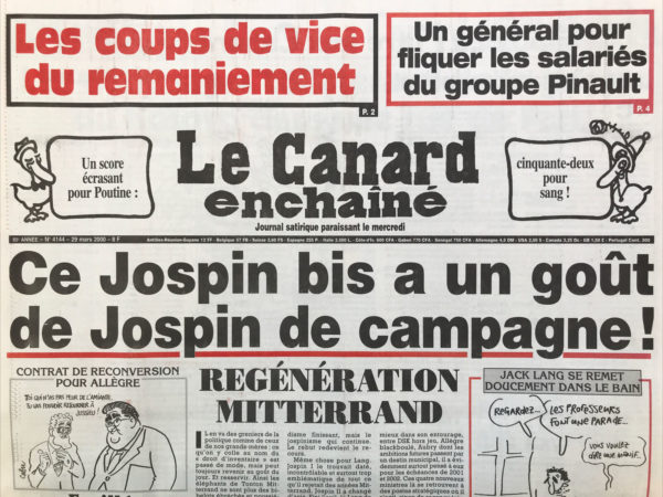 Couac ! | N° 4144 du Canard Enchaîné - 29 Mars 2000 | Nos Exemplaires du Canard Enchaîné sont archivés dans de bonnes conditions de conservation (obscurité, hygrométrie maitrisée et faible température), ce qui s'avère indispensable pour des journaux anciens. | 4144