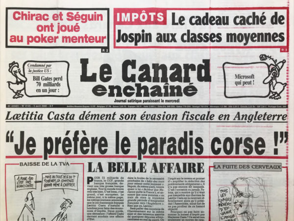 Couac ! | N° 4145 du Canard Enchaîné - 5 Avril 2000 | Nos Exemplaires du Canard Enchaîné sont archivés dans de bonnes conditions de conservation (obscurité, hygrométrie maitrisée et faible température), ce qui s'avère indispensable pour des journaux anciens. | 4145