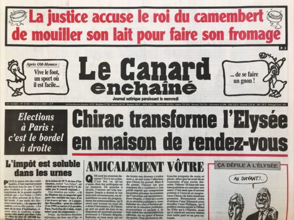 Couac ! | N° 4146 du Canard Enchaîné - 12 Avril 2000 | Nos Exemplaires du Canard Enchaîné sont archivés dans de bonnes conditions de conservation (obscurité, hygrométrie maitrisée et faible température), ce qui s'avère indispensable pour des journaux anciens. | 4146