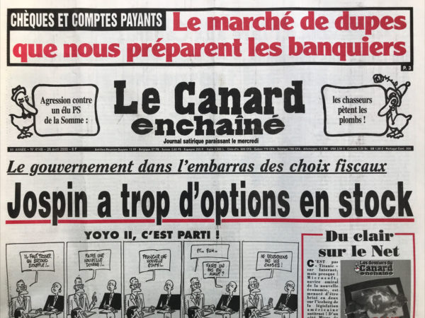 Couac ! | N° 4148 du Canard Enchaîné - 26 Avril 2000 | Nos Exemplaires du Canard Enchaîné sont archivés dans de bonnes conditions de conservation (obscurité, hygrométrie maitrisée et faible température), ce qui s'avère indispensable pour des journaux anciens. | 4148