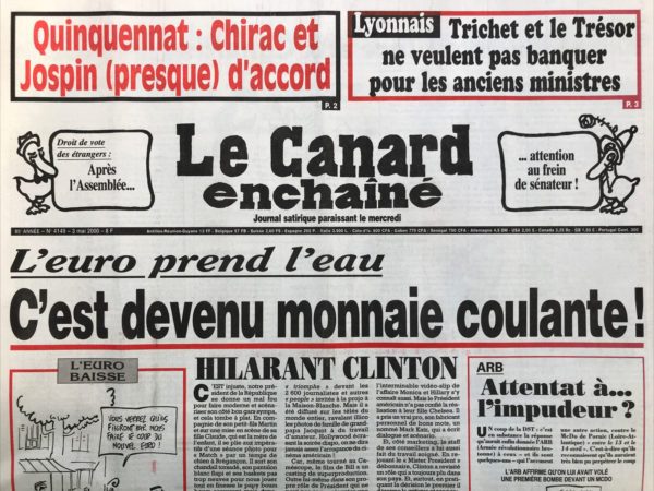 Couac ! | N° 4149 du Canard Enchaîné - 3 Mai 2000 | Nos Exemplaires du Canard Enchaîné sont archivés dans de bonnes conditions de conservation (obscurité, hygrométrie maitrisée et faible température), ce qui s'avère indispensable pour des journaux anciens. | 4149