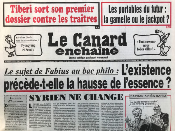 Couac ! | N° 4155 du Canard Enchaîné - 14 Juin 2000 | Nos Exemplaires du Canard Enchaîné sont archivés dans de bonnes conditions de conservation (obscurité, hygrométrie maitrisée et faible température), ce qui s'avère indispensable pour des journaux anciens. | 4155