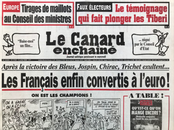 Couac ! | N° 4158 du Canard Enchaîné - 5 Juillet 2000 | Nos Exemplaires du Canard Enchaîné sont archivés dans de bonnes conditions de conservation (obscurité, hygrométrie maitrisée et faible température), ce qui s'avère indispensable pour des journaux anciens. | 4158