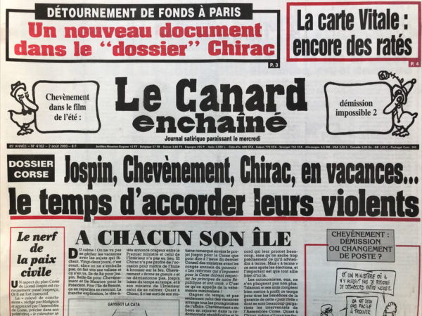 Couac ! | N° 4162 du Canard Enchaîné - 2 Août 2000 | Nos Exemplaires du Canard Enchaîné sont archivés dans de bonnes conditions de conservation (obscurité, hygrométrie maitrisée et faible température), ce qui s'avère indispensable pour des journaux anciens. | 4162