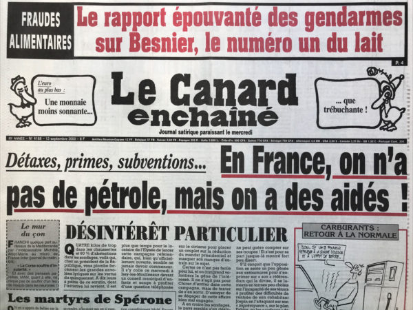 Couac ! | N° 4168 du Canard Enchaîné - 13 Septembre 2000 | Nos Exemplaires du Canard Enchaîné sont archivés dans de bonnes conditions de conservation (obscurité, hygrométrie maitrisée et faible température), ce qui s'avère indispensable pour des journaux anciens. | 4168