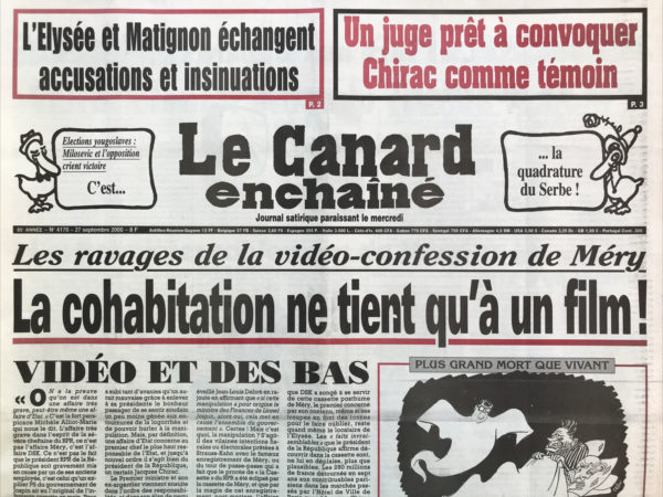 Couac ! | N° 4170 du Canard Enchaîné - 27 Septembre 2000 | Nos Exemplaires du Canard Enchaîné sont archivés dans de bonnes conditions de conservation (obscurité, hygrométrie maitrisée et faible température), ce qui s'avère indispensable pour des journaux anciens. | 4170