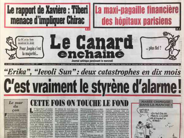 Couac ! | N° 4175 du Canard Enchaîné - 1 Novembre 2000 | Nos Exemplaires du Canard Enchaîné sont archivés dans de bonnes conditions de conservation (obscurité, hygrométrie maitrisée et faible température), ce qui s'avère indispensable pour des journaux anciens. | 4175