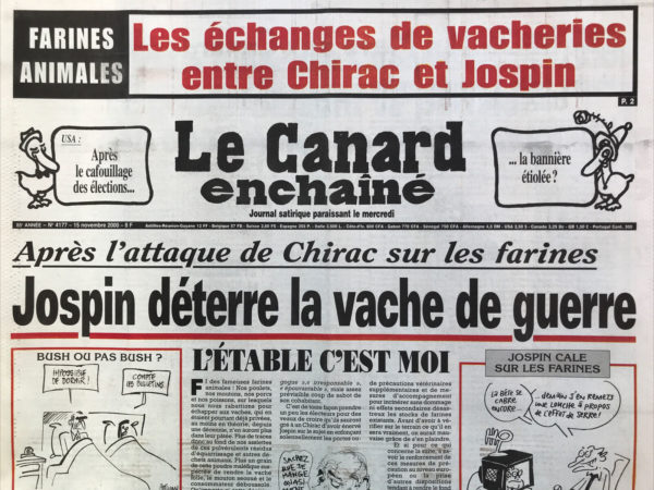 Couac ! | N° 4177 du Canard Enchaîné - 15 Novembre 2000 | Nos Exemplaires du Canard Enchaîné sont archivés dans de bonnes conditions de conservation (obscurité, hygrométrie maitrisée et faible température), ce qui s'avère indispensable pour des journaux anciens. | 4177