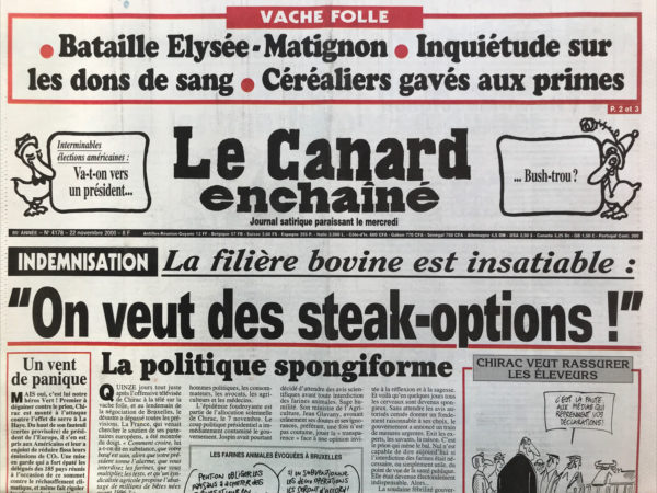 Couac ! | N° 4178 du Canard Enchaîné - 22 Novembre 2000 | Nos Exemplaires du Canard Enchaîné sont archivés dans de bonnes conditions de conservation (obscurité, hygrométrie maitrisée et faible température), ce qui s'avère indispensable pour des journaux anciens. | 4178