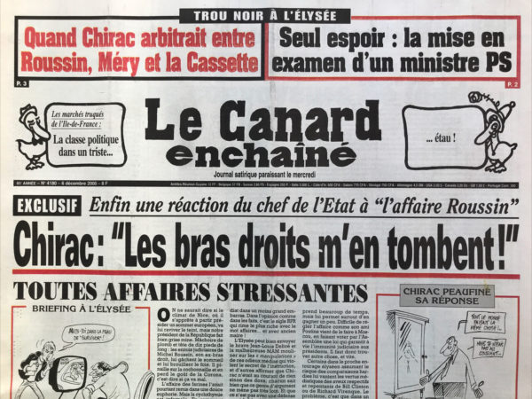 Couac ! | N° 4180 du Canard Enchaîné - 6 Décembre 2000 | Nos Exemplaires du Canard Enchaîné sont archivés dans de bonnes conditions de conservation (obscurité, hygrométrie maitrisée et faible température), ce qui s'avère indispensable pour des journaux anciens. | 4180