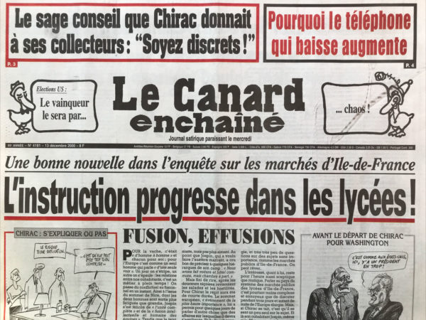 Couac ! | N° 4181 du Canard Enchaîné - 13 Décembre 2000 | Nos Exemplaires du Canard Enchaîné sont archivés dans de bonnes conditions de conservation (obscurité, hygrométrie maitrisée et faible température), ce qui s'avère indispensable pour des journaux anciens. | 4181