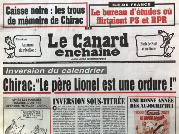 Couac ! | N° 4182 du Canard Enchaîné - 20 Décembre 2000 | Nos Exemplaires du Canard Enchaîné sont archivés dans de bonnes conditions de conservation (obscurité, hygrométrie maitrisée et faible température), ce qui s'avère indispensable pour des journaux anciens. | 4182