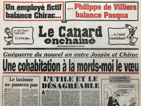 Couac ! | N° 4184 du Canard Enchaîné - 3 Janvier 2001 | Nos Exemplaires du Canard Enchaîné sont archivés dans de bonnes conditions de conservation (obscurité, hygrométrie maitrisée et faible température), ce qui s'avère indispensable pour des journaux anciens. | 4184