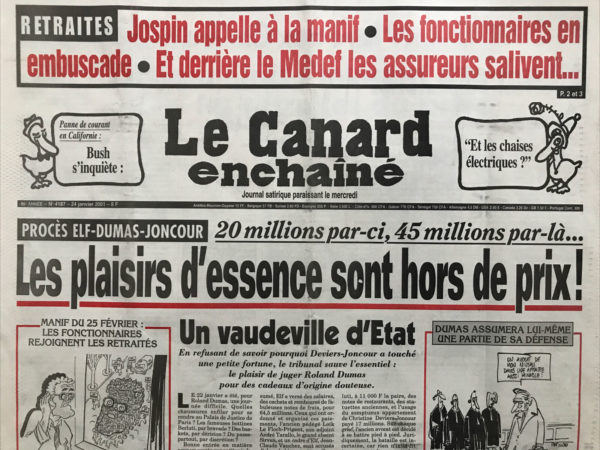 Couac ! | N° 4187 du Canard Enchaîné - 24 Janvier 2001 | Nos Exemplaires du Canard Enchaîné sont archivés dans de bonnes conditions de conservation (obscurité, hygrométrie maitrisée et faible température), ce qui s'avère indispensable pour des journaux anciens. | 4187