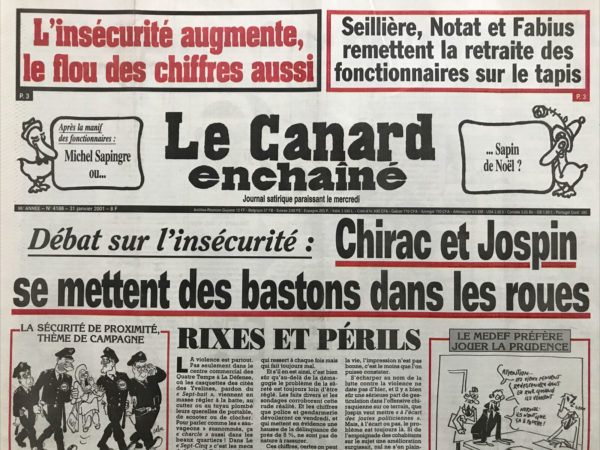 Couac ! | N° 4188 du Canard Enchaîné - 31 Janvier 2001 | Nos Exemplaires du Canard Enchaîné sont archivés dans de bonnes conditions de conservation (obscurité, hygrométrie maitrisée et faible température), ce qui s'avère indispensable pour des journaux anciens. | 4188