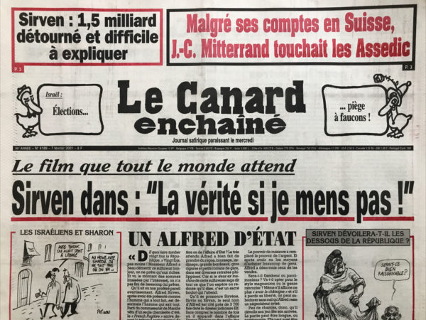 Couac ! | N° 4189 du Canard Enchaîné - 7 Février 2001 | Nos Exemplaires du Canard Enchaîné sont archivés dans de bonnes conditions de conservation (obscurité, hygrométrie maitrisée et faible température), ce qui s'avère indispensable pour des journaux anciens. | 4189