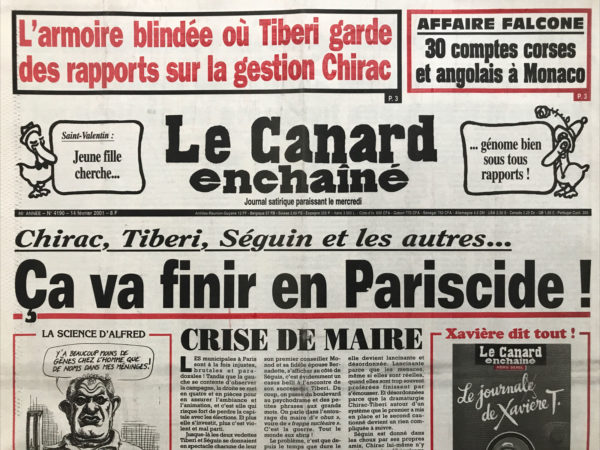 Couac ! | N° 4190 du Canard Enchaîné - 14 Février 2001 | Nos Exemplaires du Canard Enchaîné sont archivés dans de bonnes conditions de conservation (obscurité, hygrométrie maitrisée et faible température), ce qui s'avère indispensable pour des journaux anciens. | 4190