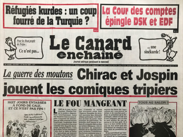 Couac ! | N° 4191 du Canard Enchaîné - 21 Février 2001 | Nos Exemplaires du Canard Enchaîné sont archivés dans de bonnes conditions de conservation (obscurité, hygrométrie maitrisée et faible température), ce qui s'avère indispensable pour des journaux anciens. | 4191