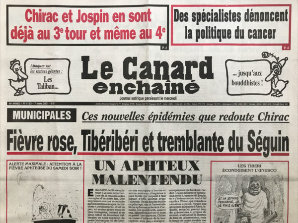 Couac ! | N° 4193 du Canard Enchaîné - 7 Mars 2001 | Nos Exemplaires du Canard Enchaîné sont archivés dans de bonnes conditions de conservation (obscurité, hygrométrie maitrisée et faible température), ce qui s'avère indispensable pour des journaux anciens. | 4193