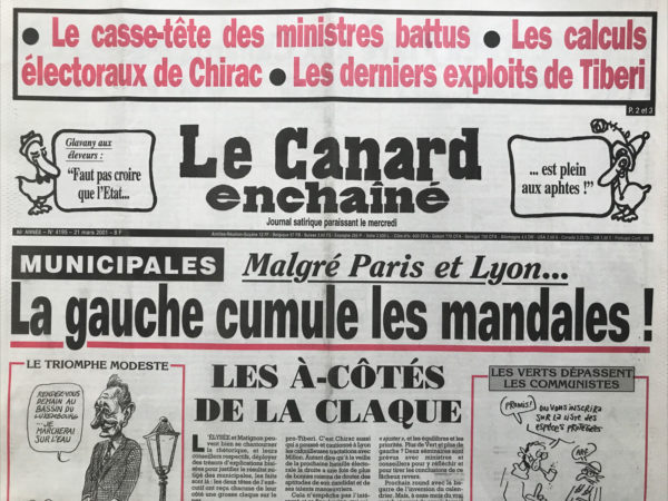 Couac ! | N° 4195 du Canard Enchaîné - 21 Mars 2001 | Nos Exemplaires du Canard Enchaîné sont archivés dans de bonnes conditions de conservation (obscurité, hygrométrie maitrisée et faible température), ce qui s'avère indispensable pour des journaux anciens. | 4195