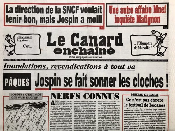 Couac ! | N° 4198 du Canard Enchaîné - 11 Avril 2001 | Nos Exemplaires du Canard Enchaîné sont archivés dans de bonnes conditions de conservation (obscurité, hygrométrie maitrisée et faible température), ce qui s'avère indispensable pour des journaux anciens. | 4198