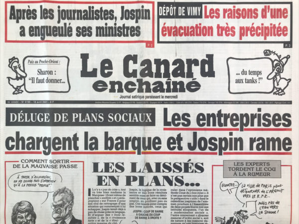 Couac ! | N° 4199 du Canard Enchaîné - 18 Avril 2001 | Nos Exemplaires du Canard Enchaîné sont archivés dans de bonnes conditions de conservation (obscurité, hygrométrie maitrisée et faible température), ce qui s'avère indispensable pour des journaux anciens. | 4199