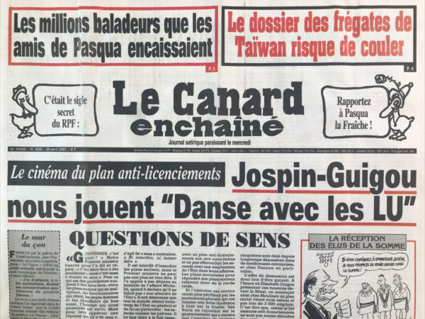 Couac ! | N° 4200 du Canard Enchaîné - 25 Avril 2001 | Nos Exemplaires du Canard Enchaîné sont archivés dans de bonnes conditions de conservation (obscurité, hygrométrie maitrisée et faible température), ce qui s'avère indispensable pour des journaux anciens. | 4200