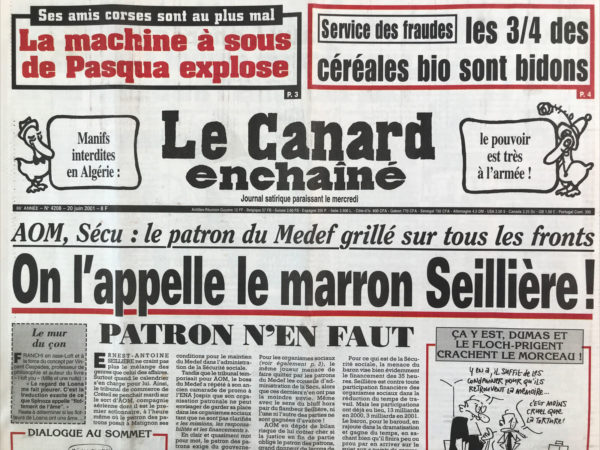 Couac ! | N° 4208 du Canard Enchaîné - 20 Juin 2001 | Nos Exemplaires du Canard Enchaîné sont archivés dans de bonnes conditions de conservation (obscurité, hygrométrie maitrisée et faible température), ce qui s'avère indispensable pour des journaux anciens. | 4208