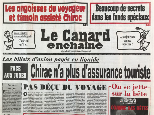 Couac ! | N° 4210 du Canard Enchaîné - 4 Juillet 2001 | Nos Exemplaires du Canard Enchaîné sont archivés dans de bonnes conditions de conservation (obscurité, hygrométrie maitrisée et faible température), ce qui s'avère indispensable pour des journaux anciens. | 4210