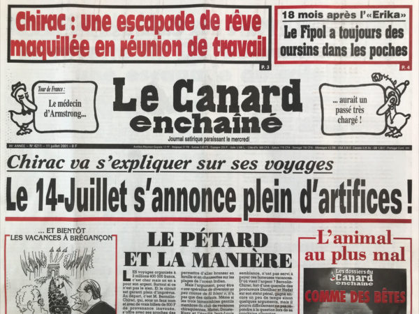 Couac ! | N° 4211 du Canard Enchaîné - 11 Juillet 2001 | Nos Exemplaires du Canard Enchaîné sont archivés dans de bonnes conditions de conservation (obscurité, hygrométrie maitrisée et faible température), ce qui s'avère indispensable pour des journaux anciens. | 4211