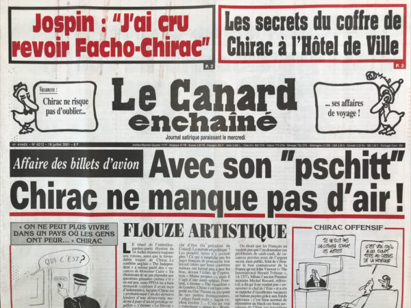 Couac ! | N° 4212 du Canard Enchaîné - 18 Juillet 2001 | Nos Exemplaires du Canard Enchaîné sont archivés dans de bonnes conditions de conservation (obscurité, hygrométrie maitrisée et faible température), ce qui s'avère indispensable pour des journaux anciens. | 4212