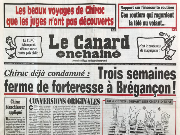 Couac ! | N° 4213 du Canard Enchaîné - 25 Juillet 2001 | Nos Exemplaires du Canard Enchaîné sont archivés dans de bonnes conditions de conservation (obscurité, hygrométrie maitrisée et faible température), ce qui s'avère indispensable pour des journaux anciens. | 4213