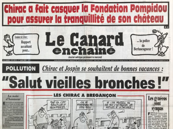 Couac ! | N° 4214 du Canard Enchaîné - 1 Août 2001 | Nos Exemplaires du Canard Enchaîné sont archivés dans de bonnes conditions de conservation (obscurité, hygrométrie maitrisée et faible température), ce qui s'avère indispensable pour des journaux anciens. | 4214