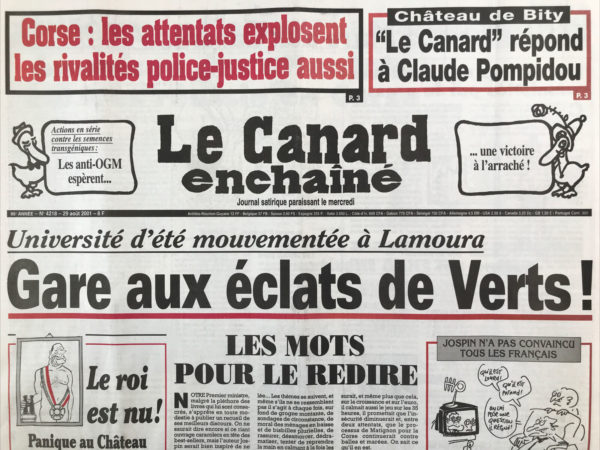 Couac ! | N° 4218 du Canard Enchaîné - 29 Août 2001 | Nos Exemplaires du Canard Enchaîné sont archivés dans de bonnes conditions de conservation (obscurité, hygrométrie maitrisée et faible température), ce qui s'avère indispensable pour des journaux anciens. | 4218