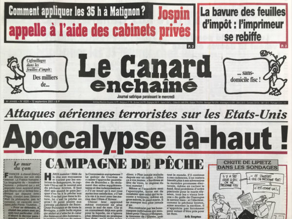 Couac ! | N° 4220 du Canard Enchaîné - 12 Septembre 2001 | Nos Exemplaires du Canard Enchaîné sont archivés dans de bonnes conditions de conservation (obscurité, hygrométrie maitrisée et faible température), ce qui s'avère indispensable pour des journaux anciens. | 4220