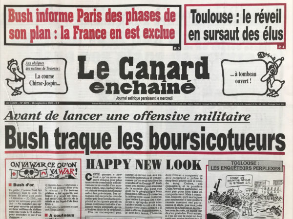 Couac ! | N° 4222 du Canard Enchaîné - 26 Septembre 2001 | Nos Exemplaires du Canard Enchaîné sont archivés dans de bonnes conditions de conservation (obscurité, hygrométrie maitrisée et faible température), ce qui s'avère indispensable pour des journaux anciens. | 4222