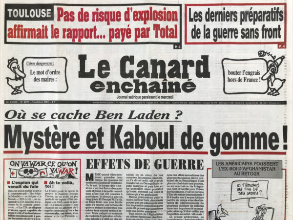 Couac ! | N° 4223 du Canard Enchaîné - 3 Octobre 2001 | Nos Exemplaires du Canard Enchaîné sont archivés dans de bonnes conditions de conservation (obscurité, hygrométrie maitrisée et faible température), ce qui s'avère indispensable pour des journaux anciens. | 4223