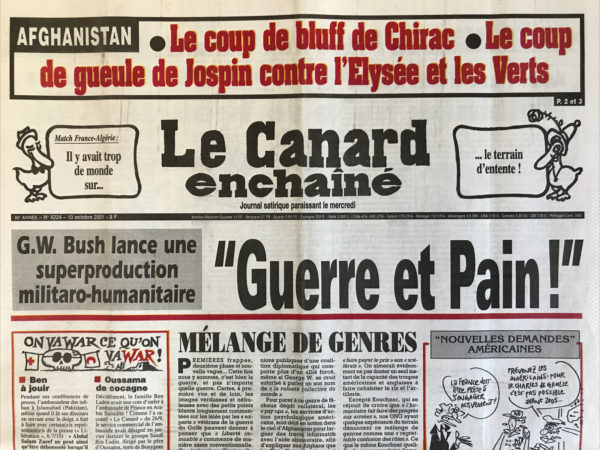 Couac ! | N° 4224 du Canard Enchaîné - 10 Octobre 2001 | Nos Exemplaires du Canard Enchaîné sont archivés dans de bonnes conditions de conservation (obscurité, hygrométrie maitrisée et faible température), ce qui s'avère indispensable pour des journaux anciens. | 4224