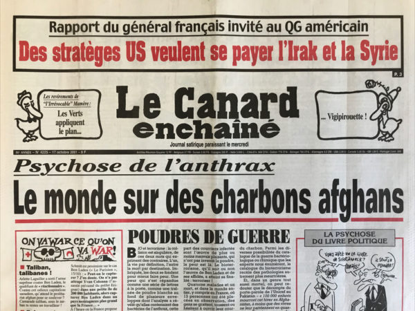 Couac ! | N° 4225 du Canard Enchaîné - 17 Octobre 2001 | Nos Exemplaires du Canard Enchaîné sont archivés dans de bonnes conditions de conservation (obscurité, hygrométrie maitrisée et faible température), ce qui s'avère indispensable pour des journaux anciens. | 4225