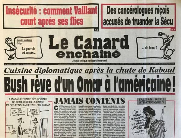 Couac ! | N° 4229 du Canard Enchaîné - 14 Novembre 2001 | Nos Exemplaires du Canard Enchaîné sont archivés dans de bonnes conditions de conservation (obscurité, hygrométrie maitrisée et faible température), ce qui s'avère indispensable pour des journaux anciens. | 4229