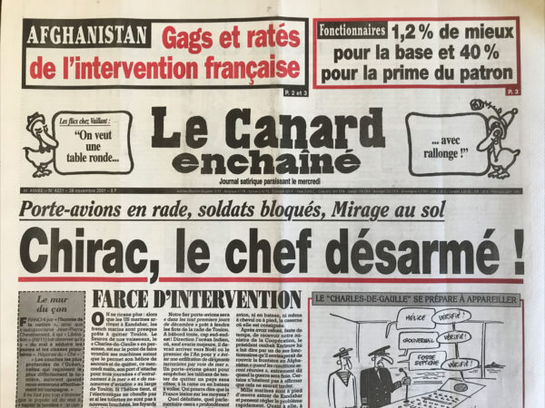 Couac ! | N° 4231 du Canard Enchaîné - 28 Novembre 2001 | Nos Exemplaires du Canard Enchaîné sont archivés dans de bonnes conditions de conservation (obscurité, hygrométrie maitrisée et faible température), ce qui s'avère indispensable pour des journaux anciens. | 4231