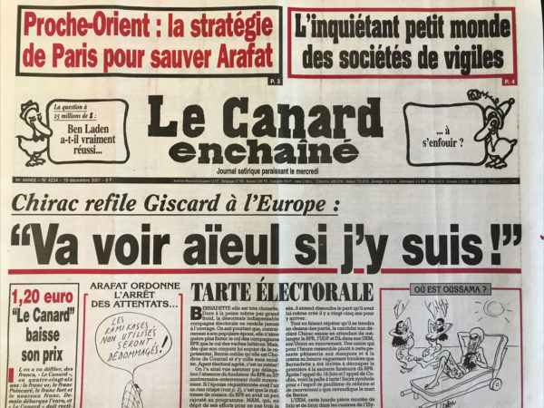 Couac ! | N° 4234 du Canard Enchaîné - 19 Décembre 2001 | Nos Exemplaires du Canard Enchaîné sont archivés dans de bonnes conditions de conservation (obscurité, hygrométrie maitrisée et faible température), ce qui s'avère indispensable pour des journaux anciens. | 4234