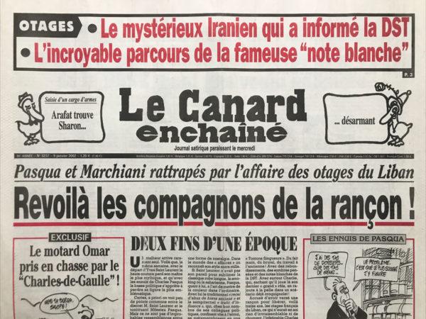 Couac ! | N° 4237 du Canard Enchaîné - 9 Janvier 2002 | Nos Exemplaires du Canard Enchaîné sont archivés dans de bonnes conditions de conservation (obscurité, hygrométrie maitrisée et faible température), ce qui s'avère indispensable pour des journaux anciens. | 4237