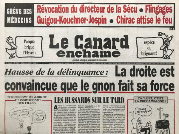 Couac ! | N° 4240 du Canard Enchaîné - 30 Janvier 2002 | Nos Exemplaires du Canard Enchaîné sont archivés dans de bonnes conditions de conservation (obscurité, hygrométrie maitrisée et faible température), ce qui s'avère indispensable pour des journaux anciens. | 4240