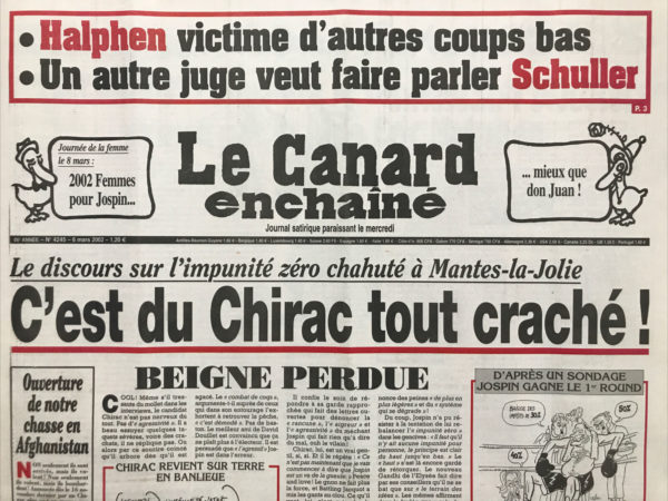 Couac ! | N° 4245 du Canard Enchaîné - 6 Mars 2002 | Nos Exemplaires du Canard Enchaîné sont archivés dans de bonnes conditions de conservation (obscurité, hygrométrie maitrisée et faible température), ce qui s'avère indispensable pour des journaux anciens. | 4245