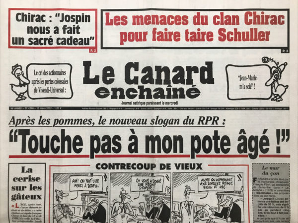 Couac ! | N° 4246 du Canard Enchaîné - 13 Mars 2002 | Nos Exemplaires du Canard Enchaîné sont archivés dans de bonnes conditions de conservation (obscurité, hygrométrie maitrisée et faible température), ce qui s'avère indispensable pour des journaux anciens. | 4246