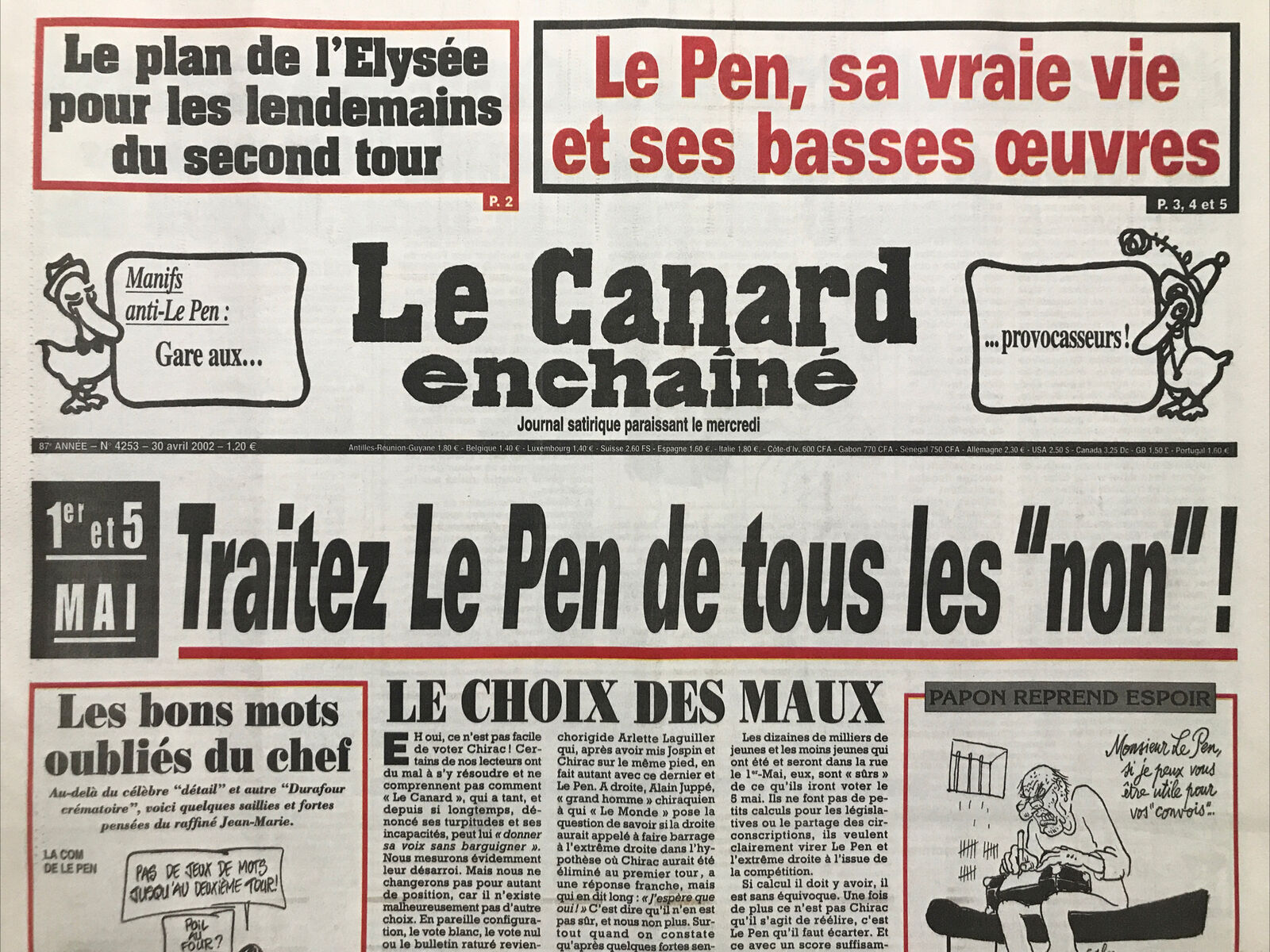 Couac ! | Acheter un Canard | Vente d'Anciens Journaux du Canard Enchaîné. Des Journaux Satiriques de Collection, Historiques & Authentiques de 1916 à 2004 ! | 4253