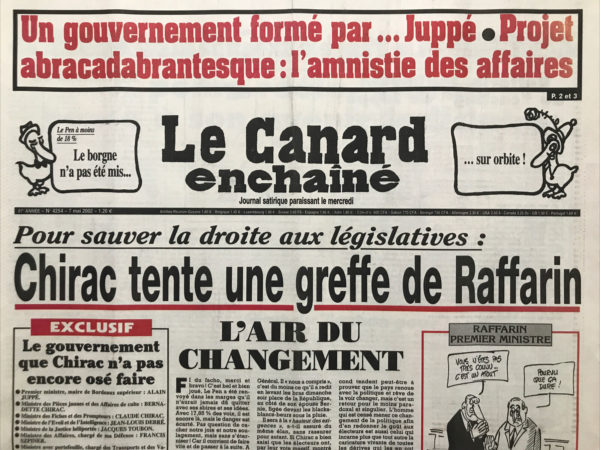 Couac ! | N° 4254 du Canard Enchaîné - 8 Mai 2002 | Nos Exemplaires du Canard Enchaîné sont archivés dans de bonnes conditions de conservation (obscurité, hygrométrie maitrisée et faible température), ce qui s'avère indispensable pour des journaux anciens. | 4254